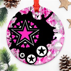 Pink Star Splatter Round Ornament