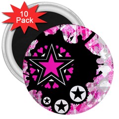 Pink Star Splatter 3  Button Magnet (10 Pack)