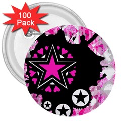 Pink Star Splatter 3  Button (100 Pack)