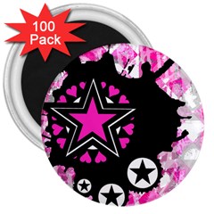 Pink Star Splatter 3  Button Magnet (100 Pack) by ArtistRoseanneJones