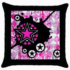 Pink Star Splatter Black Throw Pillow Case by ArtistRoseanneJones