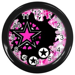 Pink Star Splatter Wall Clock (black)