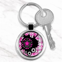 Pink Star Splatter Key Chain (round)