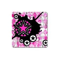 Pink Star Splatter Magnet (square) by ArtistRoseanneJones