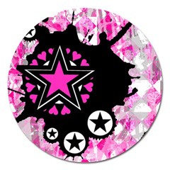 Pink Star Splatter Magnet 5  (round)