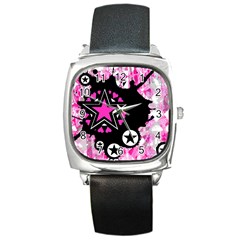 Pink Star Splatter Square Leather Watch