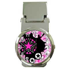 Pink Star Splatter Money Clip With Watch