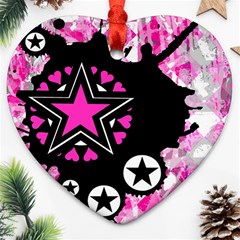 Pink Star Splatter Heart Ornament (two Sides)