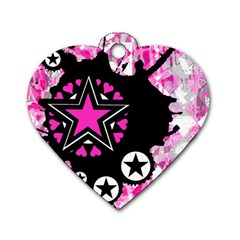 Pink Star Splatter Dog Tag Heart (one Sided) 