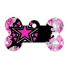 Pink Star Splatter Dog Tag Bone (one Sided)