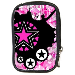 Pink Star Splatter Compact Camera Leather Case by ArtistRoseanneJones