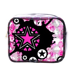 Pink Star Splatter Mini Travel Toiletry Bag (one Side)