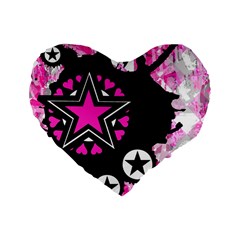 Pink Star Splatter Standard 16  Premium Heart Shape Cushion 