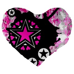 Pink Star Splatter Large 19  Premium Heart Shape Cushion