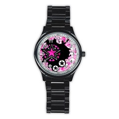 Pink Star Splatter Sport Metal Watch (black)