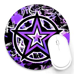 Purple Star 8  Mouse Pad (round) by ArtistRoseanneJones