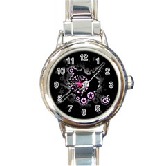 Pink Star Explosion Round Italian Charm Watch