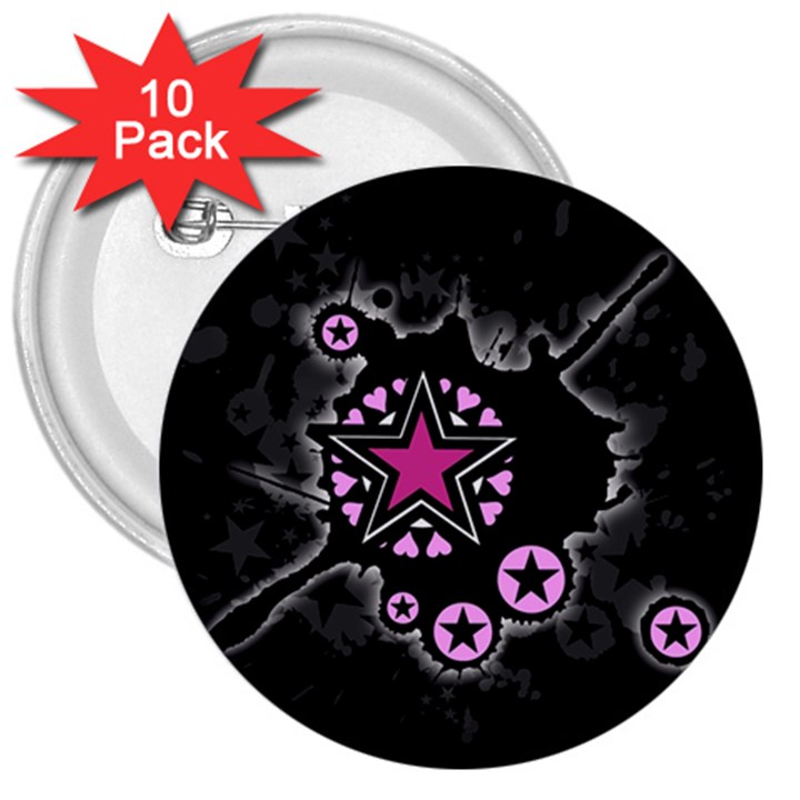 Pink Star Explosion 3  Button (10 pack)