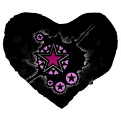 Pink Star Explosion Large 19  Premium Flano Heart Shape Cushion by ArtistRoseanneJones