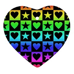 Rainbow Stars And Hearts Heart Ornament by ArtistRoseanneJones