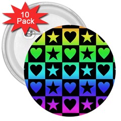 Rainbow Stars And Hearts 3  Button (10 Pack) by ArtistRoseanneJones