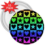 Rainbow Stars and Hearts 3  Button (10 pack) Front