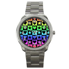 Rainbow Stars And Hearts Sport Metal Watch by ArtistRoseanneJones