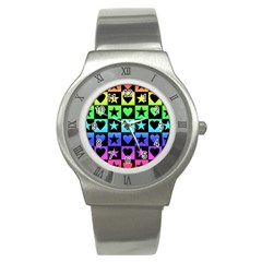 Rainbow Stars And Hearts Stainless Steel Watch (slim) by ArtistRoseanneJones