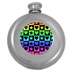 Rainbow Stars And Hearts Hip Flask (round)