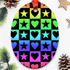 Rainbow Stars And Hearts Oval Ornament (two Sides) by ArtistRoseanneJones