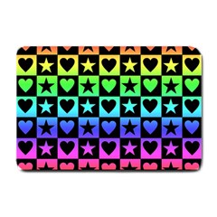 Rainbow Stars And Hearts Small Door Mat by ArtistRoseanneJones