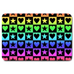 Rainbow Stars And Hearts Large Door Mat by ArtistRoseanneJones