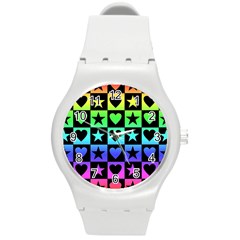 Rainbow Stars And Hearts Plastic Sport Watch (medium) by ArtistRoseanneJones