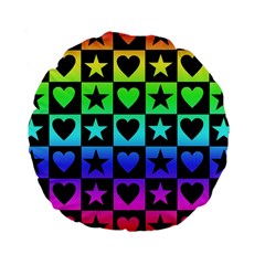 Rainbow Stars And Hearts Standard 15  Premium Flano Round Cushion  by ArtistRoseanneJones