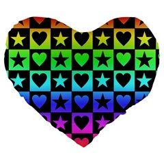 Rainbow Stars And Hearts Large 19  Premium Flano Heart Shape Cushion