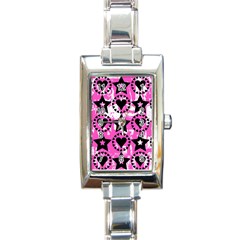 Star And Heart Pattern Rectangular Italian Charm Watch