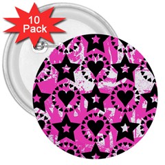 Star And Heart Pattern 3  Button (10 Pack)