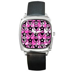 Star And Heart Pattern Square Leather Watch