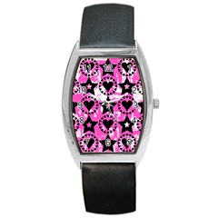 Star And Heart Pattern Tonneau Leather Watch