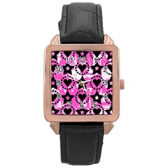 Star And Heart Pattern Rose Gold Leather Watch 