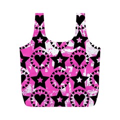 Star And Heart Pattern Reusable Bag (m) by ArtistRoseanneJones