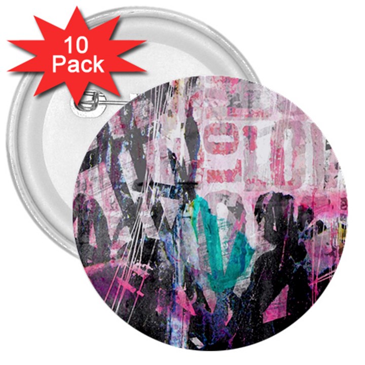 Graffiti Grunge Love 3  Button (10 pack)