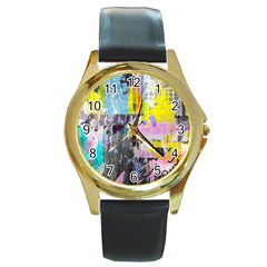 Graffiti Pop Round Leather Watch (gold Rim) 