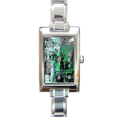 Green Urban Graffiti Rectangular Italian Charm Watch