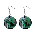 Green Urban Graffiti Mini Button Earrings Front