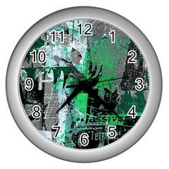 Green Urban Graffiti Wall Clock (silver)