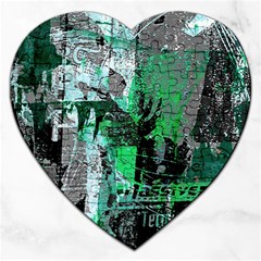 Green Urban Graffiti Jigsaw Puzzle (heart) by ArtistRoseanneJones