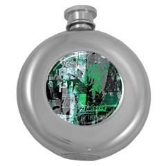 Green Urban Graffiti Hip Flask (round)