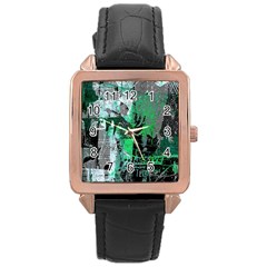 Green Urban Graffiti Rose Gold Leather Watch 