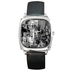 Urban Graffiti Square Leather Watch by ArtistRoseanneJones